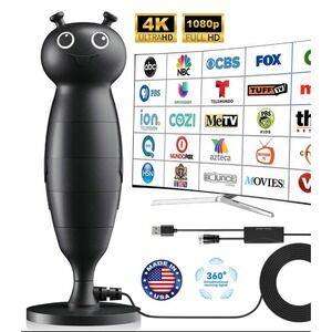 Digital TV Antenna 4K 1080p Full HD Indoor Omnidirectional 360 Signal Black Bug